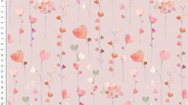 Baumwolljersey Herz-Blüten Ranken auf Taupe-Rose